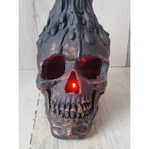 Halloween lit up black skull candle prop Decor scary skeletonq - Picture 4 of 12